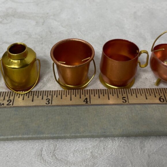 Copper Brass Colored Miniature Kettles Bowls Pots Pails Doll House - Picture 2 of 9